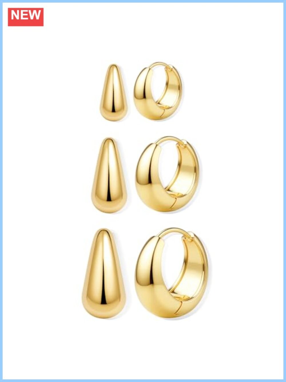14K Gold Plated Hoop Earrings Set Small Chunky Huggie Hypoallergenic
